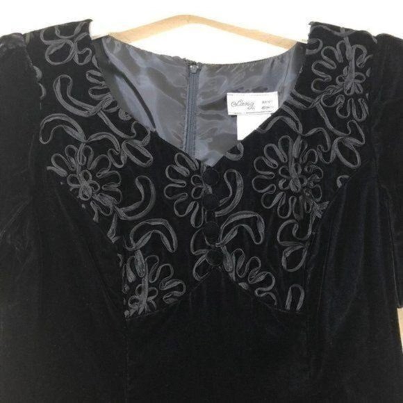 Lanz RSVP Dress Black Velvet Vintage Cottagecore - Picture 2 of 6